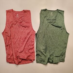 Heather Red and Green Sleeveless Exercise Tank Tops Sz L